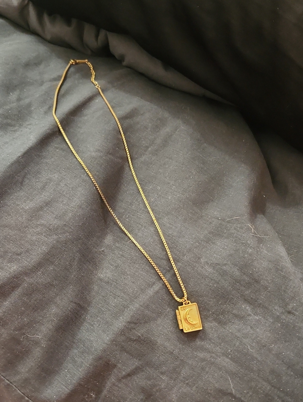 Gold Stainless Steel Necklace with Tarot La Luna Rectangular Locket